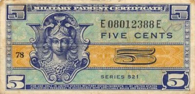 USA / MPC  5  Cents  1952  Series  521  Plate # 78  Circulated Banknote M7 - Image 1 of 2