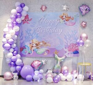 Mermaid Birthday Party Decorations with Balloons Garland set, Mermaid Backdrop