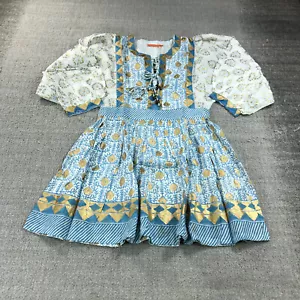 New Oliphant Dress Womens Extra Small Tie Front Ballon Sleeve Floral Blue 1156V - Picture 1 of 14