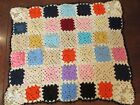 Vtg Granny Square Receiving, Crib or Lap Blanket, Crochet Multi color 28 x 32"
