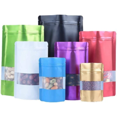 WINDOW MATT FINISH FOIL MYLAR BAG STAND UP POUCHES FOOD GRADE HEAT SEAL ZIP LOCK - Image 1 of 4