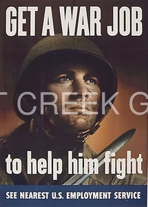 Póster de la Segunda Guerra Mundial, "GET A WAR JOB to help him fight" impresión artística en 11x14" 22581 - Imagen 1 de 1