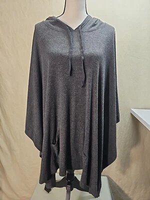 Poncho suéter con capucha gris lavandería francesa bolsillo frontal cordón OSFA USADO EN EXCELENTE ESTADO  Foto 1 de 4