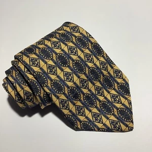 Club Room 100% Silk Neck Tie Gold Blue Pattern Wide Made in USA - Picture 1 of 7