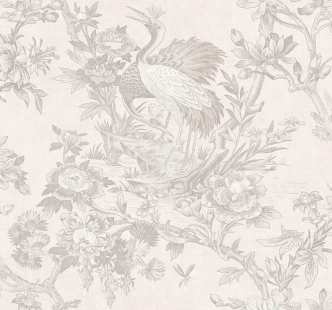 Wallpaper Designer Traditional Gray Cranes Birds on Cream, 60sq feet per bolt - Image 1 of 1