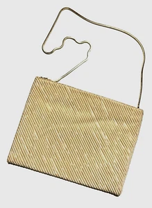 Vintage Reva Abendtasche Beige Kordel Satin Handtasche Gold Riemen 8x7 Glitzer Clutch - Bild 1 von 3