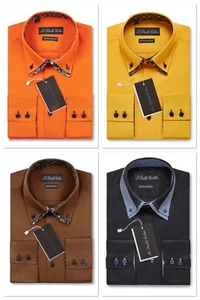 MENS YELLOW FLORAL DOUBLE COLLAR SMART FORMAL COLLAR LONGSLEEVE SHIRT - Picture 1 of 37