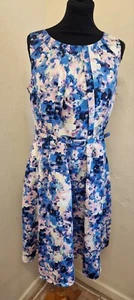Vintage BHS Blue Floral Dress, Fully Lined, Size UK 14, EU 42, US 10. - Picture 1 of 9