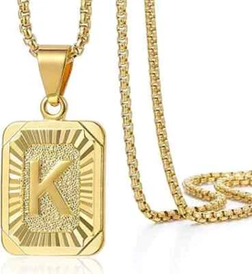 18" Gold Plated Stainless Steel Initial Letter Pendant Necklace Men Women - Picture 1 of 15