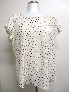 JOIE white purple heart pattern silk short sleeve shirt top blouse sz L