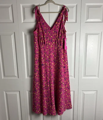 NUEVO Vestido Betsey Johnson Para Mujer 20W Rosa Amarillo Floral Flower Power Midi Foto 1 de 4