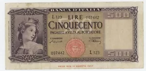 Italy 500 Lira D. 14-8-1947 Pick 80.a VF Circulated Banknote Ceres - Picture 1 of 2