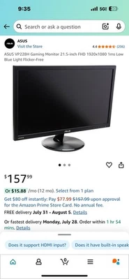 ASUS VP228H 21.5in 60 Hz FHD Low Blue Light Flicker-Free  Gaming Monitor - Black - Image 1 of 4