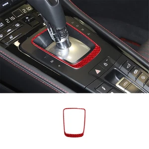 Red Carbon Fiber Interior Gear Shift Frame Cover Trim For Porsche 718 2016-2022 - Picture 1 of 12