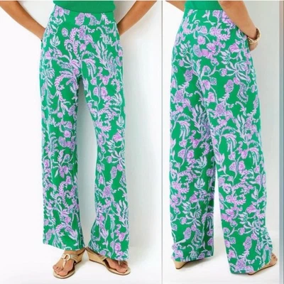Pantalones Lilly Pulitzer Nuevos con Etiquetas Allena Tejidos Palazzo Brasileño Verde Salado Barra de Arena XL Foto 1 de 3