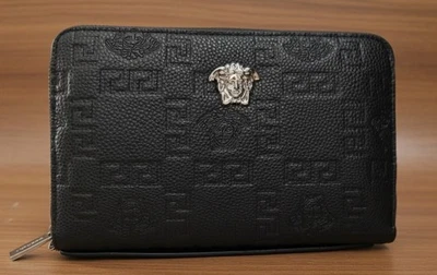 Luxury Versace Men's Designer Leather Clutch Wallet Travel Bag Black Zip Pouch - Image 1 of 4