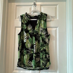 white house black market top XL Green /black Palm Pattern  Sleeveless NWOT - Picture 1 of 4