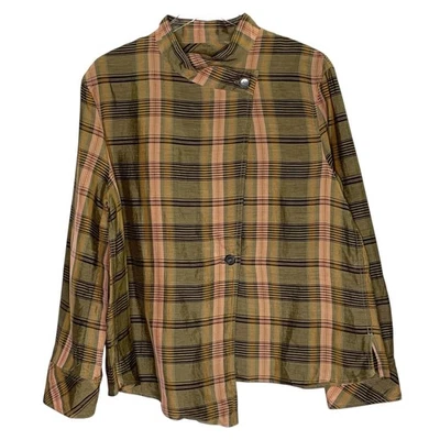 Zara L Oversized Plaid Shirt Blazer Earthy Tones Fall Autumn Asymmetric - Image 1 of 4