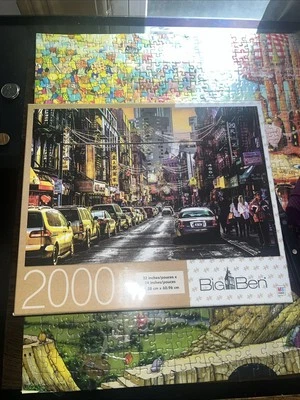Super Big Ben MB Puzzle 2000 Pieces Matt Street Chinatown  Opened Oos Oop - Image 1 of 2