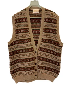 Pendleton 100% Virgin Wool Fair Isle Knit Button Vest Made in USA Beige Sz M#130 - Picture 1 of 6
