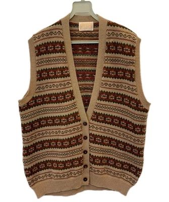 Pendleton 100% Virgin Wool Fair Isle Knit Button Vest Made in USA Beige Sz M#130 - Image 1 of 4