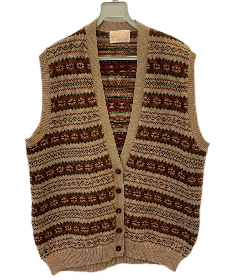 Pendleton 100% Virgin Wool Fair Isle Knit Button Vest Made in USA Beige Sz M#130 - Image 1 of 4