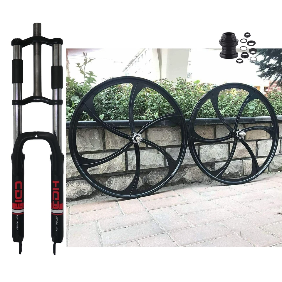 DONSP1986 26" Bicycle Suspension Fork 1" Thread & headset  w/ Wheelset 100*120mm - Image 1 of 4