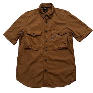 G-Star Raw Shirt Mens L Type C Straight Long Short Sleeve Button Pockets Brown - Picture 1 of 6