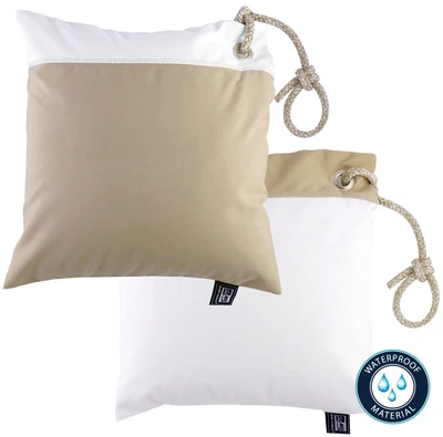 Due cuscini idrorepellenti beige/bianco di Marine Business, con imbottitura