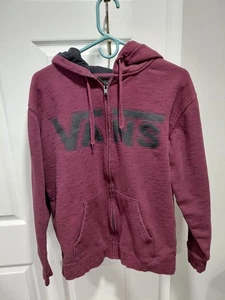 Vans Herren Hoodie Burgund Fleece Gefüttert Logo Reißverschluss Langarm Gr. Medium  - Bild 1 von 3