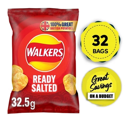 Walkers Crisps Ready Salted Lunch Snack Pack of 32 x 32.5g - Image 1 of 4