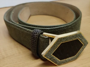 Vince Camuto Ladies Green Genuine Leather Belt Large Fashion Gold Tone Buckle - Picture 1 of 13