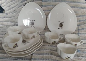 Vintage American Limoges Casino Luncheon Set of 6 Plates Cups Jack Club Shape - Picture 1 of 11