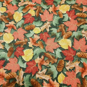 North Woods Fall Leaves BTY Cynthie Fisher Quilting Treasures Pine Cone on Green - Picture 1 of 3