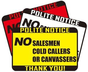 NO DOOR TO DOOR SALESMAN Caution Warning Notice Sticker Sign Window Front Door