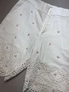 Soft Surroundings Jacqueline Shorts White Scallop Edge Hem Sequins Beads S M L - Picture 1 of 7