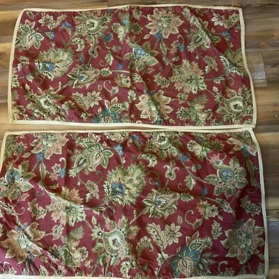2 peças Chaps ANNABELLE King fronhas de travesseiro vermelho verde azul floral paisley borda de juta - Imagem 1 de 4