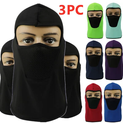3PC Balaclava Black Face Mask Windproof Ski Thermal Neck Gaiter Scarf Thin Type - Image 1 of 2