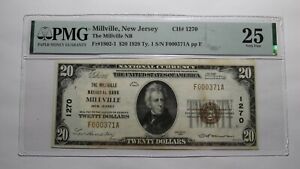 $20 1929 Millville New Jersey NJ National Currency Bank Note Bill #1270 VF25 PMG