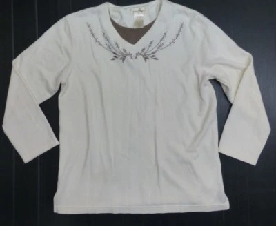 Suéter Bobbie Brooks Mujer Talla L 12/14 Off White Marrón Floral Buen Estado Foto 1 de 3