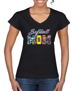 Buntes Softball-T-Shirt Mama Mothers Day Damen Standard V-Ausschnitt - Bild 1 von 5