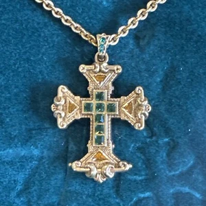 The Vatican Library Collection Kreuz Anhänger 24" Kette goldfarben grüne Kristalle - Bild 1 von 7
