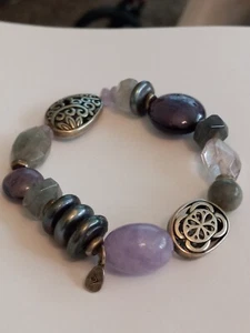 Silpada Sterling Silver Canyon Amethyst Labradorite Grey Pearl Stretch Bracelet - Picture 1 of 9