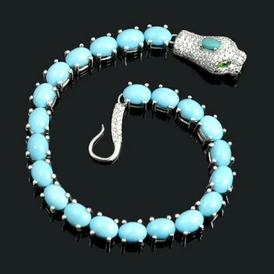 Natural Arizona Turquoise Bracelet Sterling 925 Sterling Silver Snake Jewelry - Image 1 of 3