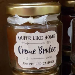 Creme Brulee scented 4 oz. jar candle with gold lid, and organza ribbon. - Bild 1 von 2