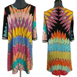 Averardo Bessi Retro Floral Burst Colorful Slinky 3/4 Sleeve Dress Boho Artsy 6 - Picture 1 of 6