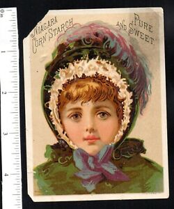PRETTY GIRL IN GREEN NIAGRA CORN STARCH c1880's VICTORIAN ADVERTISING TRADE CARD