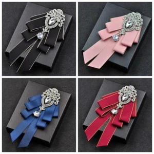 Men Bow Tie Rhinestone Crystal Satin Tied Necktie Formal Wedding Party Retro New - Picture 1 of 21