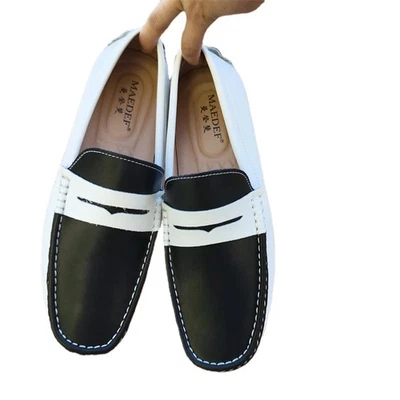 Men Genuine Leather Casual Shoes Hiking Driving Slip-on Moccasins Footwear White - Image 1 of 4