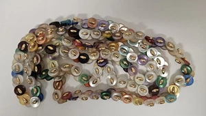 Vintage Mid Century Multicolor Button Woven Single Strand 23" Long Necklace - Picture 1 of 4